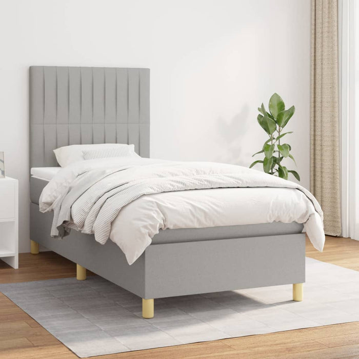 Pat box spring cu saltea, gri deschis, 90x200 cm, textil - WALTI WALTI