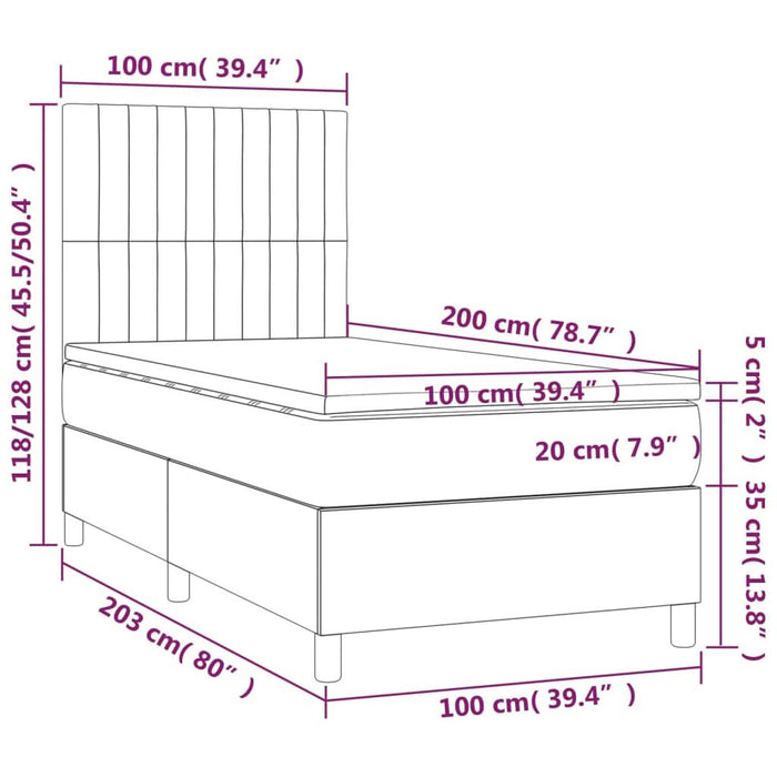 Pat box spring cu saltea, crem, 100x200 cm, textil - WALTI WALTI
