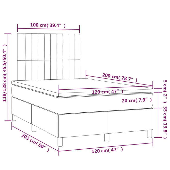 Pat box spring cu saltea, albastru, 120x200 cm, textil - WALTI WALTI