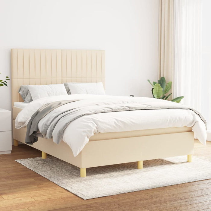 Pat box spring cu saltea, crem, 140x200 cm, textil - WALTI WALTI