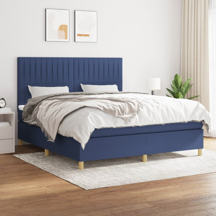 Pat box spring cu saltea, albastru, 180x200 cm, material textil - WALTI WALTI