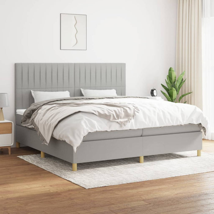 Pat box spring cu saltea, gri deschis, 200x200 cm, textil - WALTI WALTI
