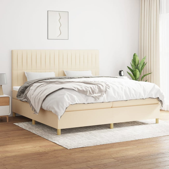 Pat box spring cu saltea, crem, 200x200 cm, textil - WALTI WALTI