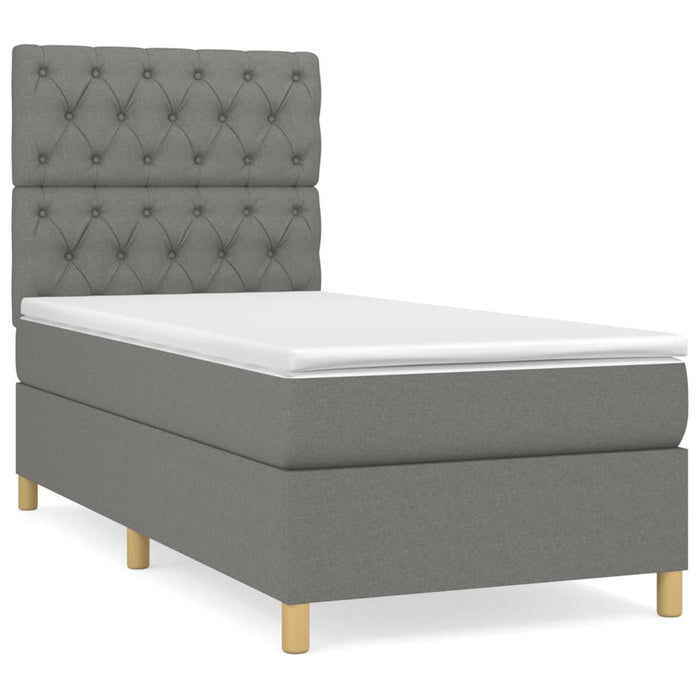 Pat box spring cu saltea, gri închis, 80x200 cm, textil WALTI