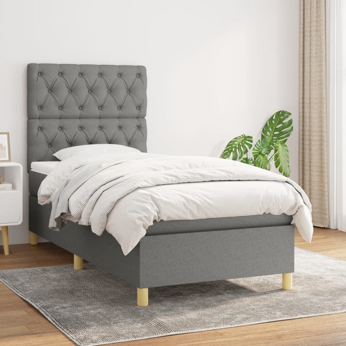 Pat box spring cu saltea, gri închis, 80x200 cm, textil WALTI
