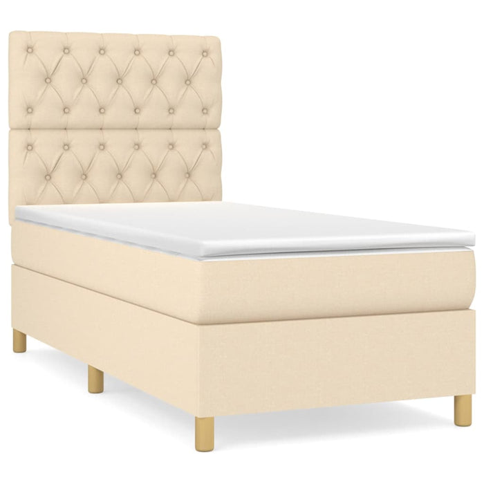 Pat box spring cu saltea, crem, 80x200 cm, textil WALTI