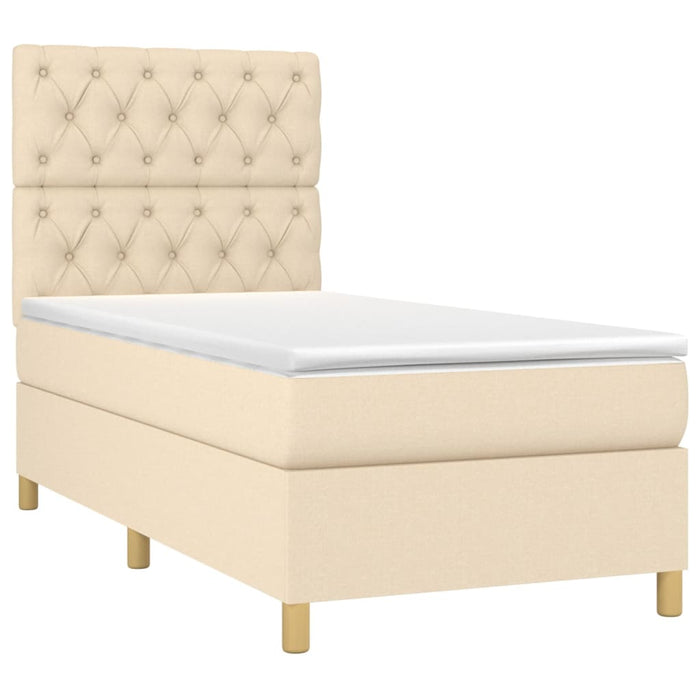 Pat box spring cu saltea, crem, 80x200 cm, textil WALTI