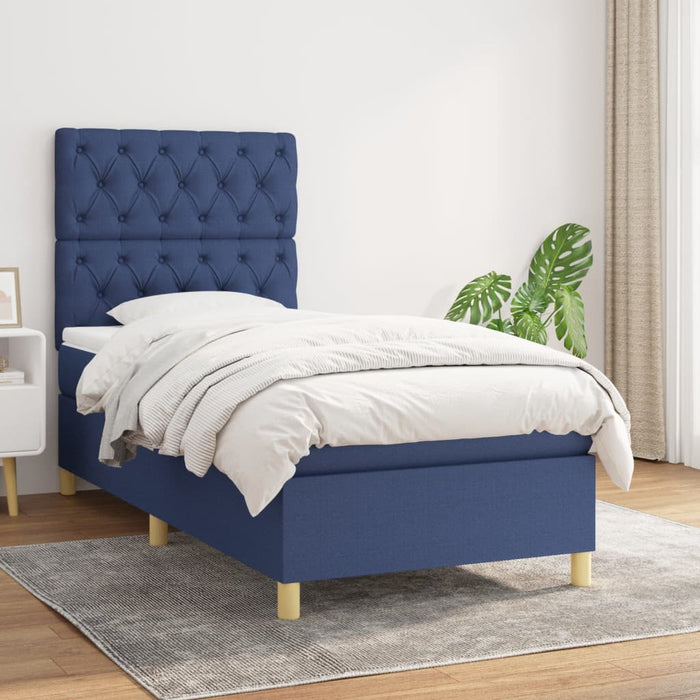 Pat box spring cu saltea, albastru, 80x200 cm, textil - WALTI WALTI