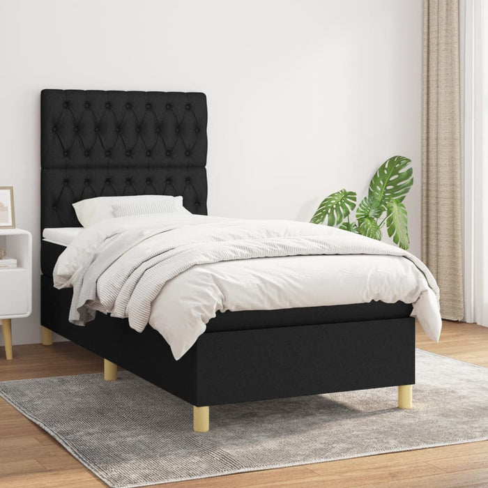 Pat box spring cu saltea, negru, 90x190 cm, textil - WALTI WALTI