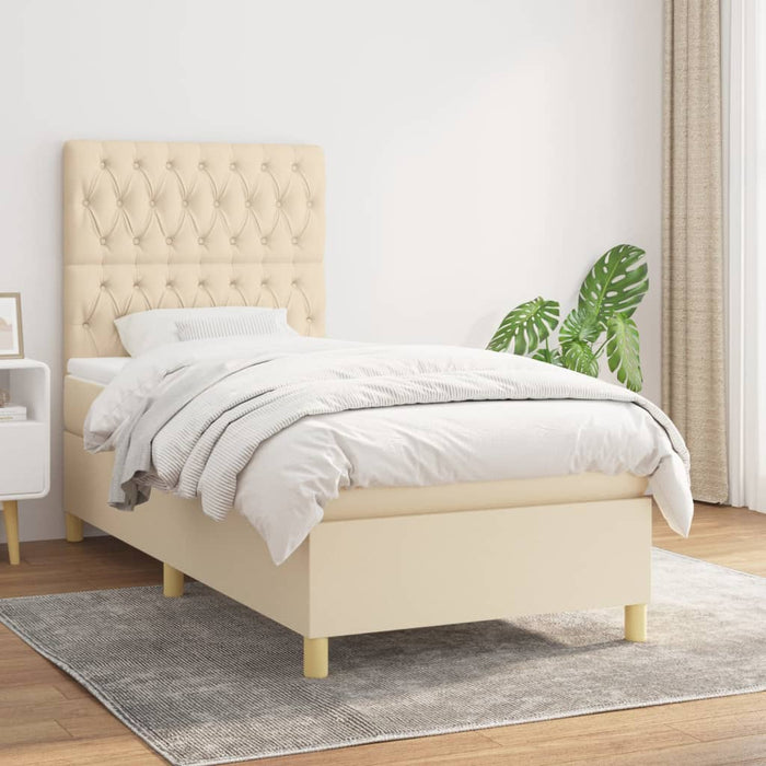 Pat box spring cu saltea, crem, 90x190 cm, textil - WALTI WALTI