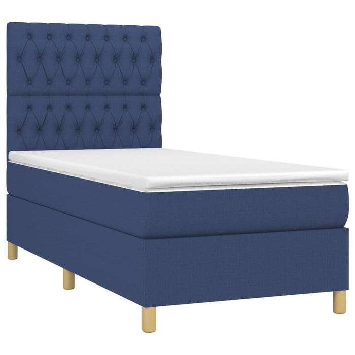 Pat box spring cu saltea, albastru, 90x190 cm, textil WALTI