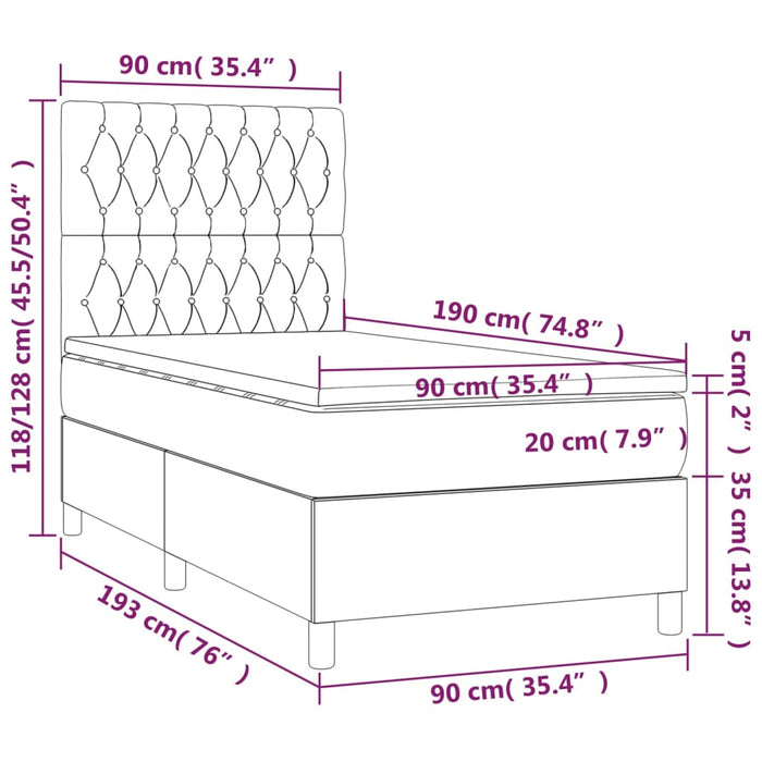 Pat box spring cu saltea, albastru, 90x190 cm, textil WALTI
