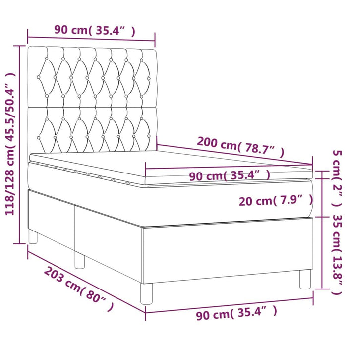 Pat box spring cu saltea, gri închis, 90x200 cm, textil - WALTI WALTI