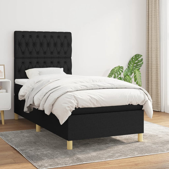 Pat box spring cu saltea, negru, 90x200 cm, textil - WALTI WALTI