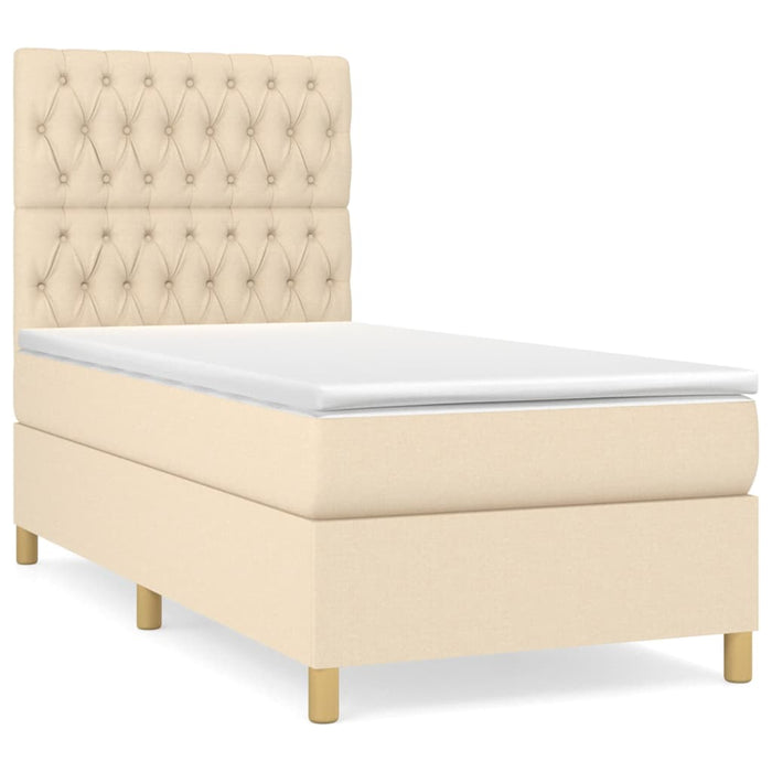 Pat box spring cu saltea, crem, 90x200 cm, textil - WALTI WALTI