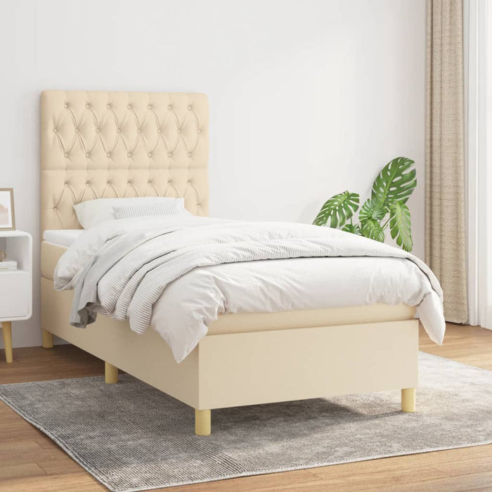 Pat box spring cu saltea, crem, 90x200 cm, textil - WALTI WALTI