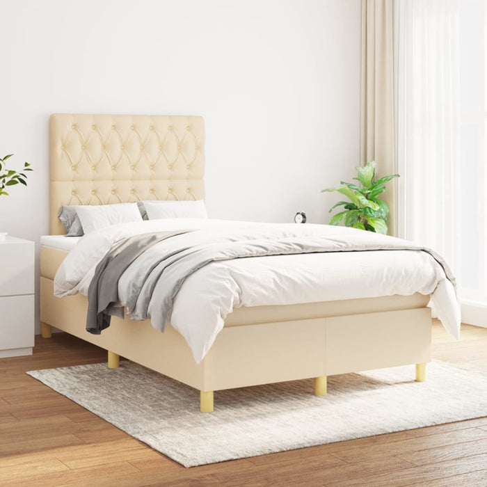 Pat box spring cu saltea, crem, 120x200 cm, textil - WALTI WALTI