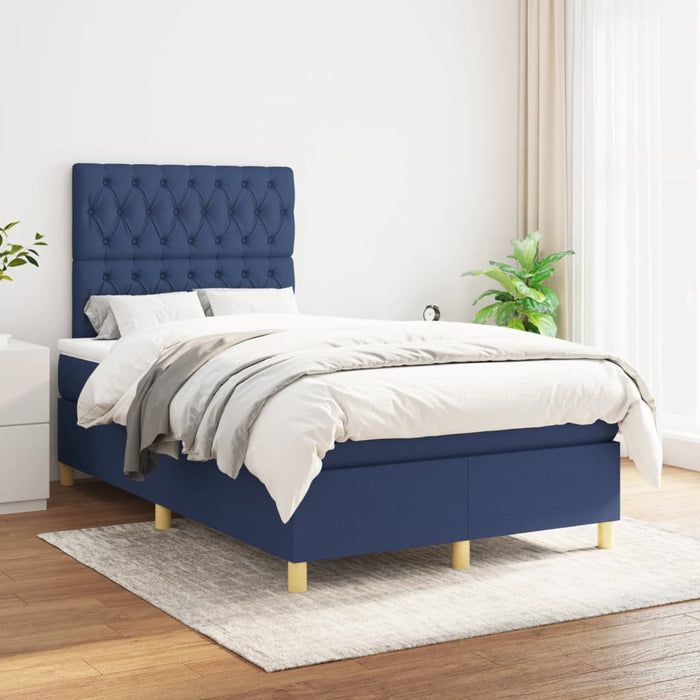 Pat box spring cu saltea, albastru, 120x200 cm, textil - WALTI WALTI