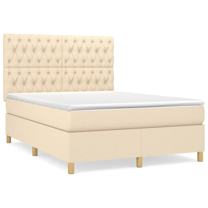 Pat box spring cu saltea, crem, 140x200 cm, textil - WALTI WALTI