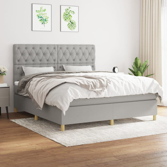 Pat continental cu saltea, gri deschis, 160x200 cm, textil WALTI