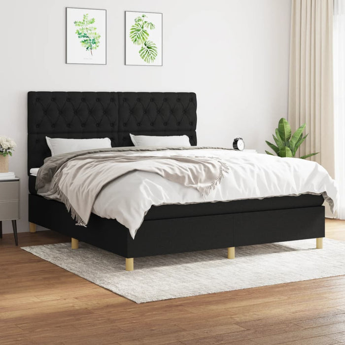 Pat box spring cu saltea, negru, 160x200 cm, textil - WALTI WALTI