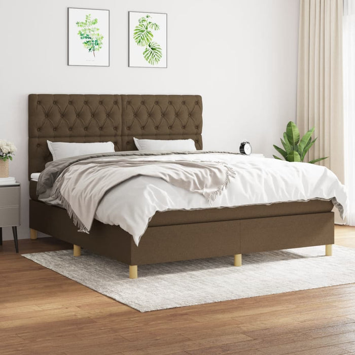 Pat box spring cu saltea, maro închis, 160x200 cm, textil WALTI