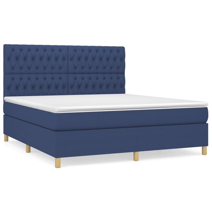 Pat box spring cu saltea, albastru, 180x200 cm, material textil - WALTI WALTI
