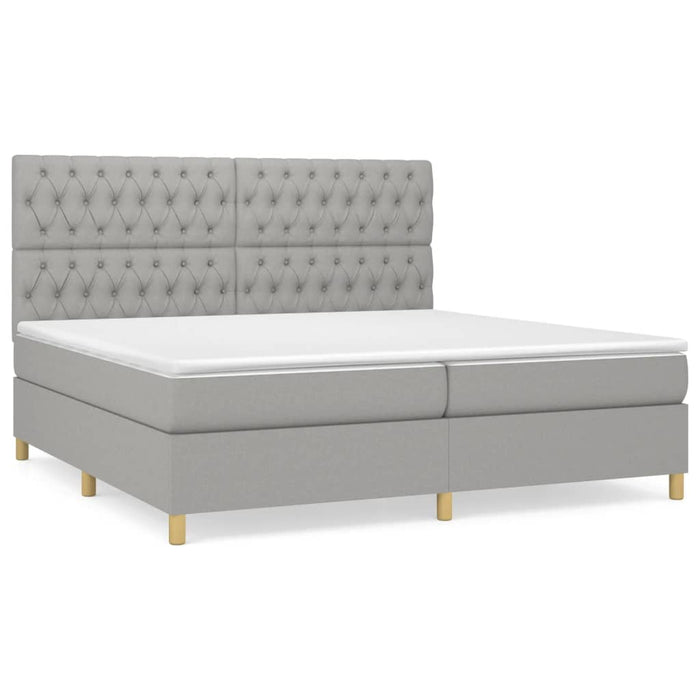 Pat box spring cu saltea, gri deschis, 200x200 cm, textil - WALTI WALTI