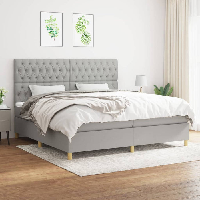 Pat box spring cu saltea, gri deschis, 200x200 cm, textil - WALTI WALTI