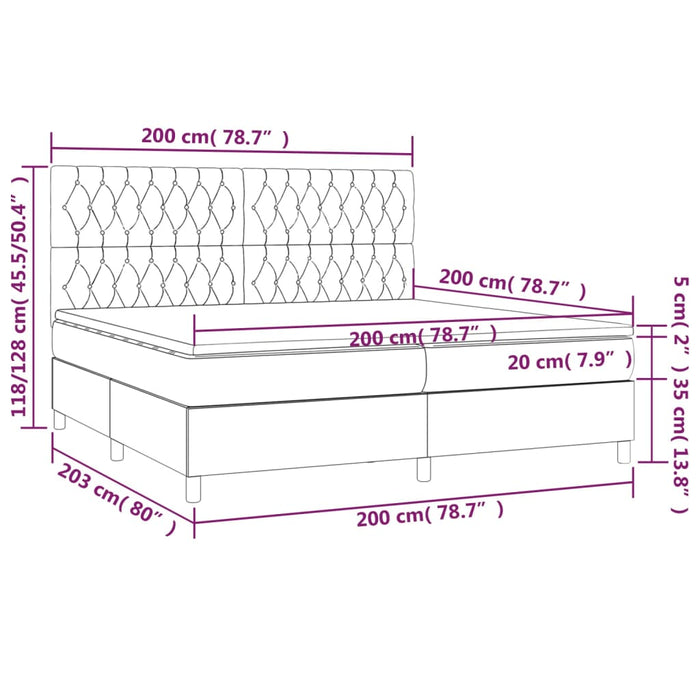 Pat box spring cu saltea, gri taupe, 200x200 cm, textil - WALTI WALTI
