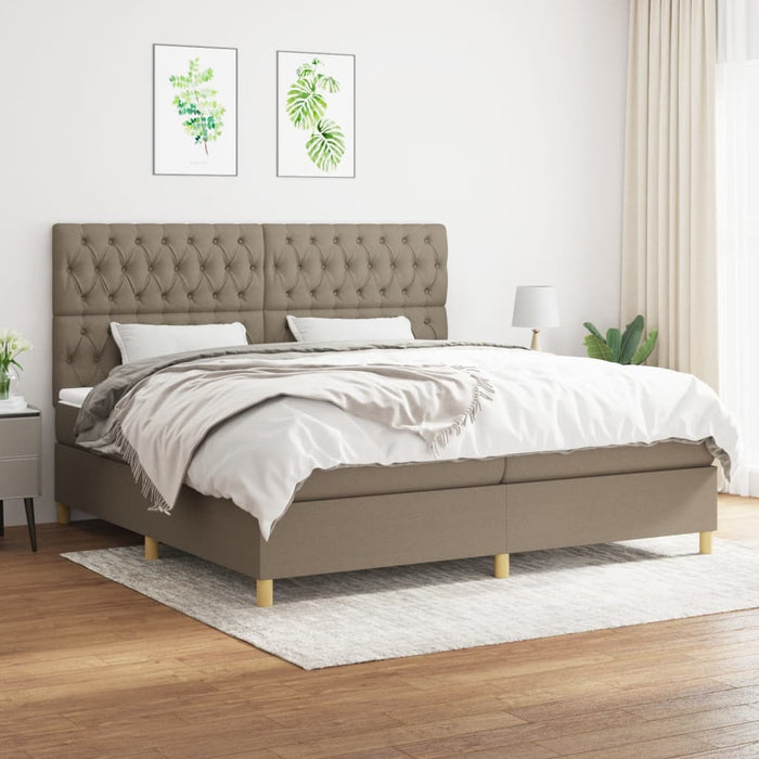 Pat box spring cu saltea, gri taupe, 200x200 cm, textil - WALTI WALTI