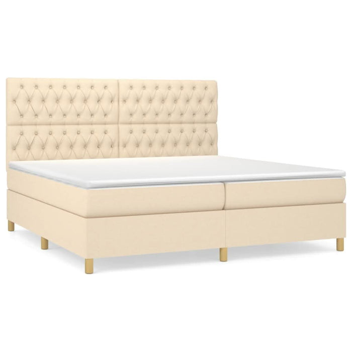 Pat box spring cu saltea, crem, 200x200 cm, textil - WALTI WALTI