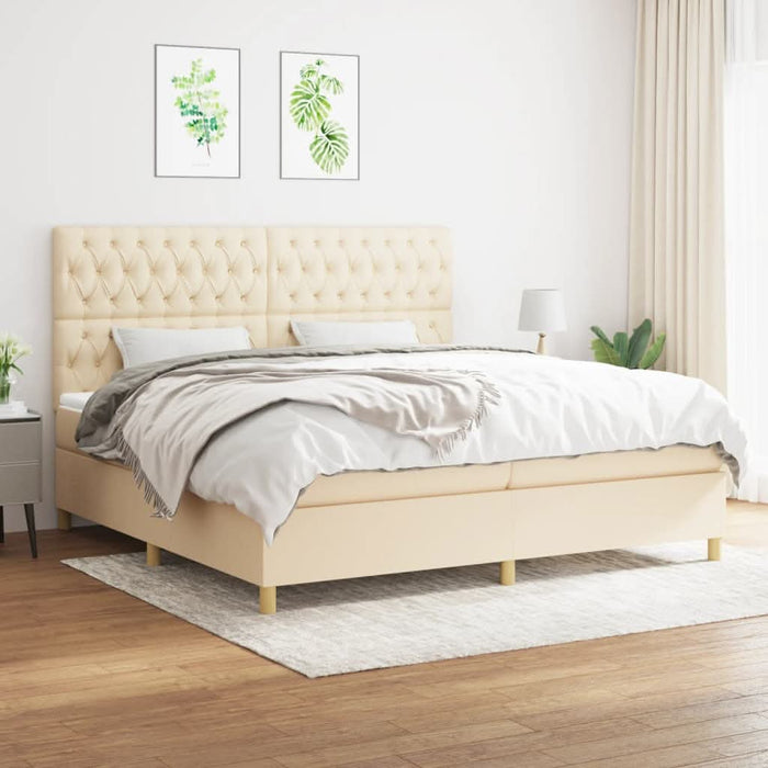 Pat box spring cu saltea, crem, 200x200 cm, textil - WALTI WALTI