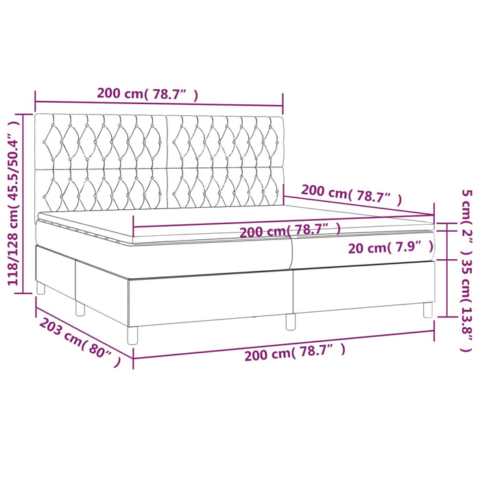 Pat box spring cu saltea, albastru, 200x200 cm, textil - WALTI WALTI