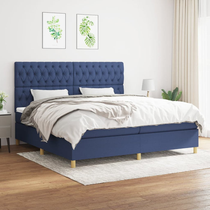 Pat box spring cu saltea, albastru, 200x200 cm, textil - WALTI WALTI