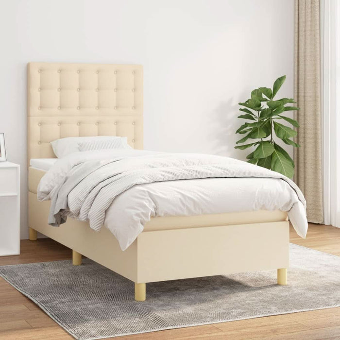 Pat box spring cu saltea, crem, 80x200 cm, textil - WALTI WALTI