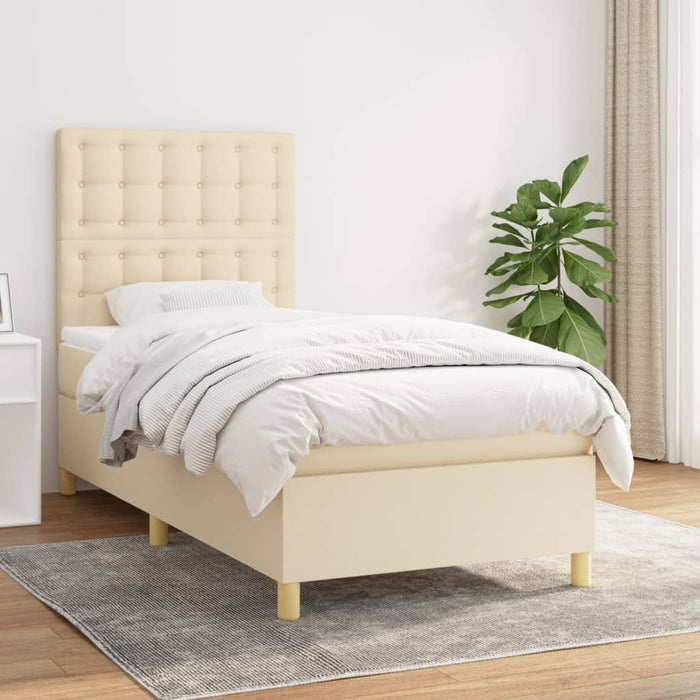 Pat box spring cu saltea, crem, 90x190 cm, textil - WALTI WALTI