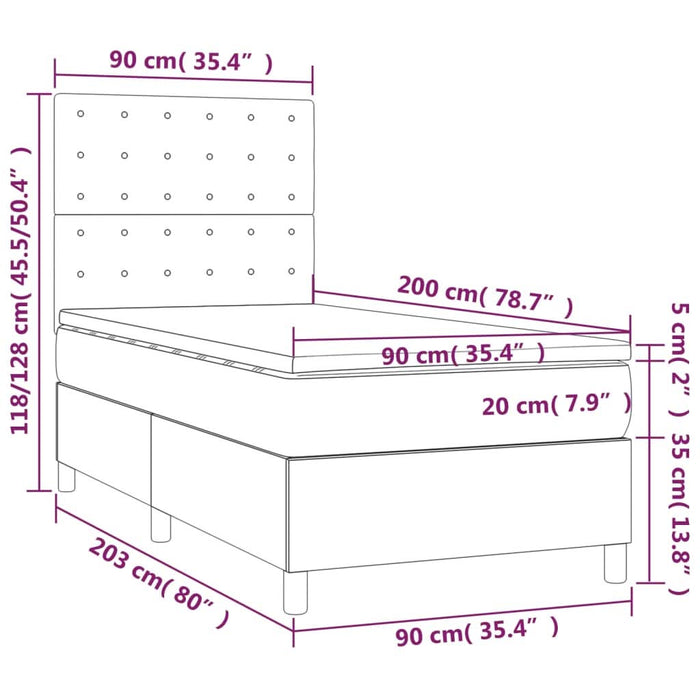 Pat box spring cu saltea, gri deschis, 90x200 cm, textil - WALTI WALTI