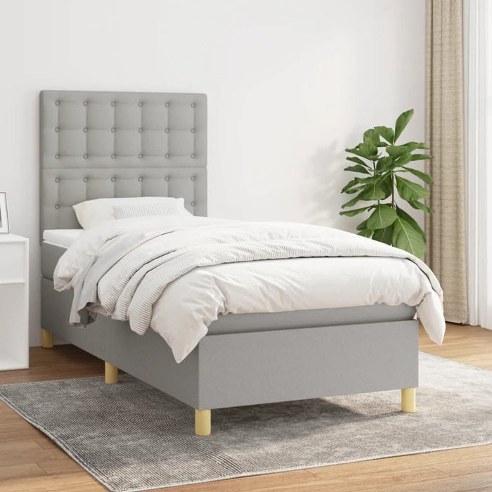 Pat box spring cu saltea, gri deschis, 90x200 cm, textil - WALTI WALTI