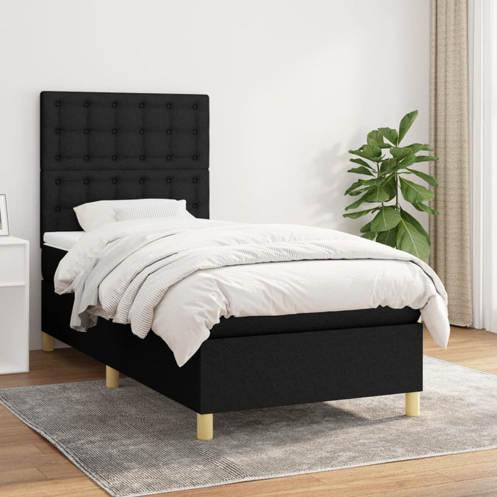 Pat box spring cu saltea, negru, 90x200 cm, textil - WALTI WALTI