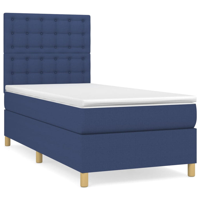Pat box spring cu saltea, albastru, 90x200 cm, textil - WALTI WALTI