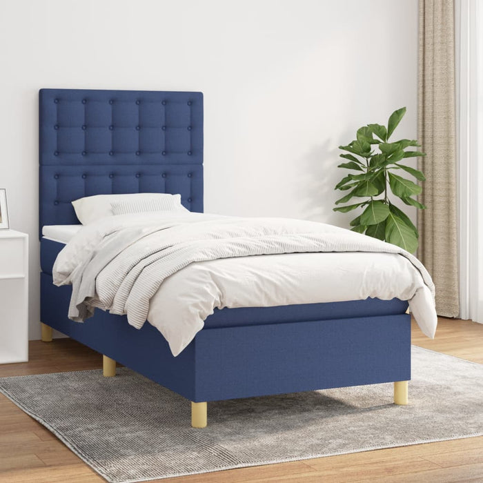 Pat box spring cu saltea, albastru, 90x200 cm, textil - WALTI WALTI
