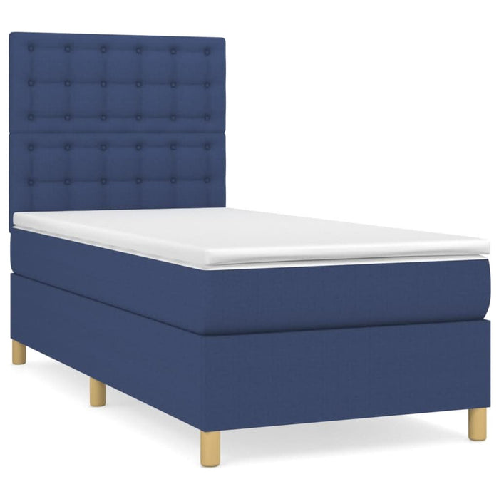 Pat box spring cu saltea, albastru, 100x200 cm, textil - WALTI WALTI