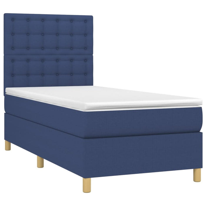 Pat box spring cu saltea, albastru, 100x200 cm, textil - WALTI WALTI