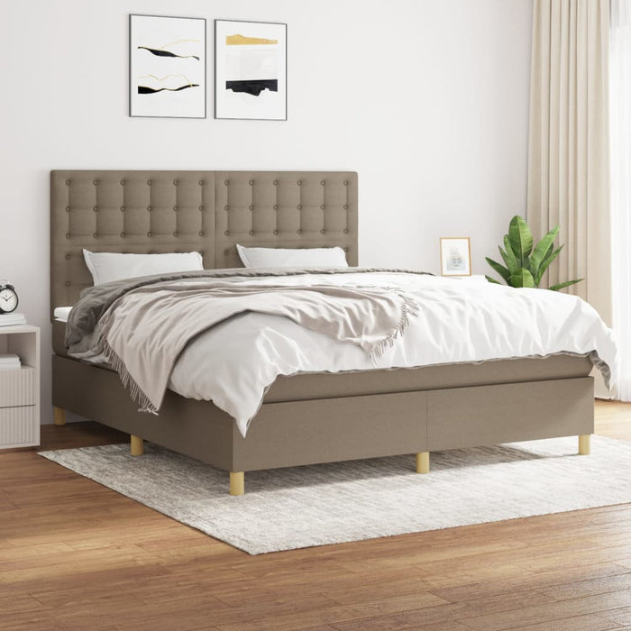 Pat box spring cu saltea, gri taupe, 160x200 cm material textil - WALTI WALTI