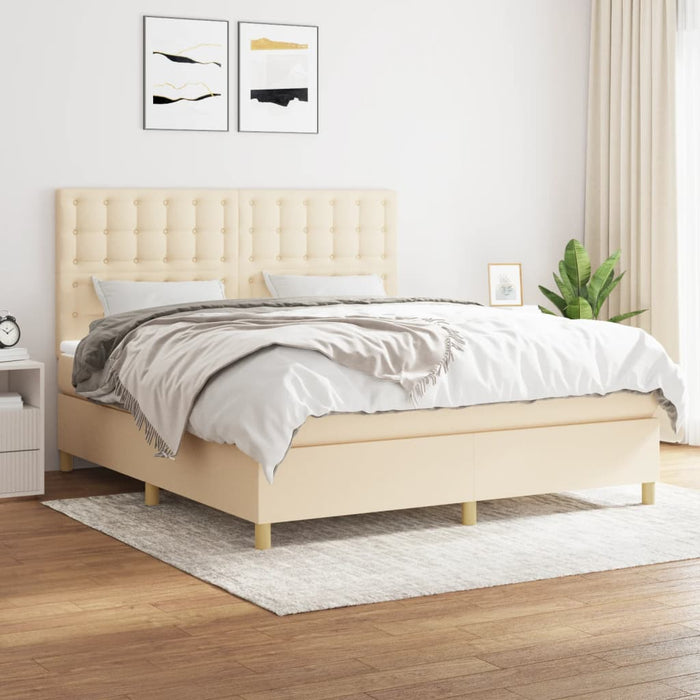 Pat box spring cu saltea, crem, 160x200 cm, material textil - WALTI WALTI