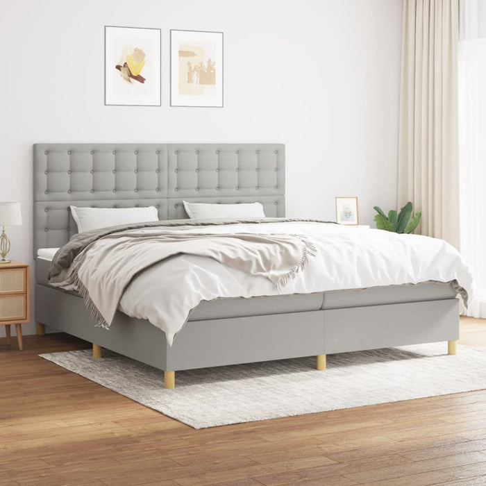 Pat box spring cu saltea, gri deschis, 200x200 cm, textil - WALTI WALTI
