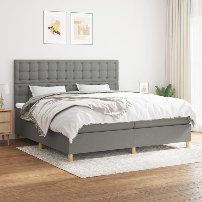 Pat box spring cu saltea, gri închis, 200x200 cm, textil - WALTI WALTI