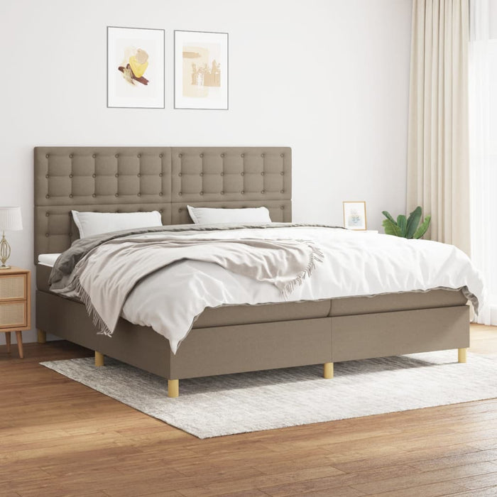Pat box spring cu saltea, gri taupe, 200x200 cm, textil - WALTI WALTI