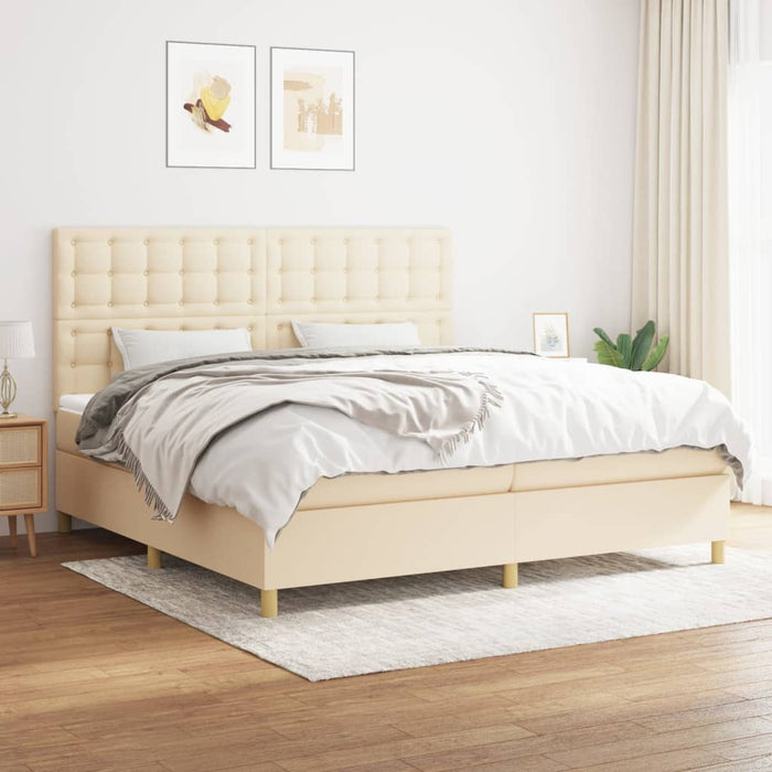 Pat box spring cu saltea, crem, 200x200 cm, textil - WALTI WALTI